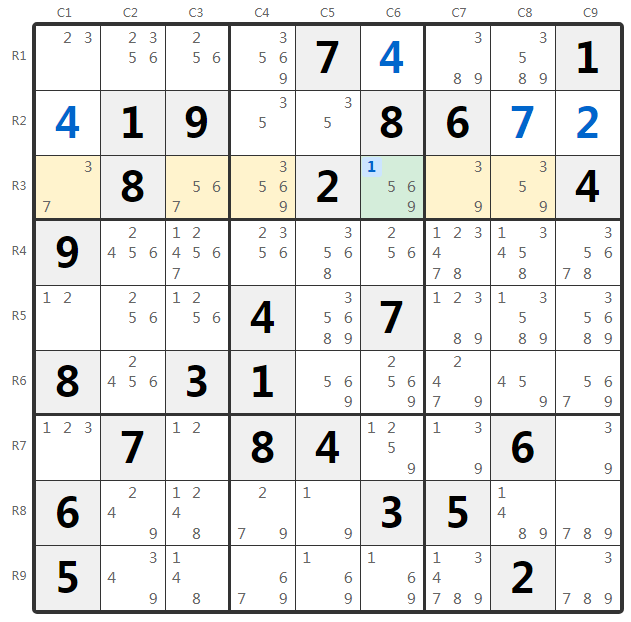 Contoh Hidden Single Sudoku - Analisis Baris