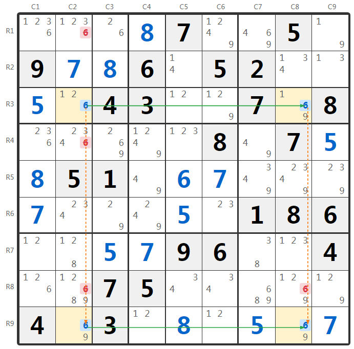 Contoh X-Wing Sudoku